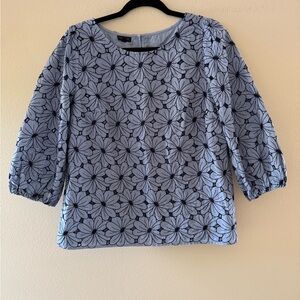 Talbots Women’s Light Blue Floral Print Blouse 3/4 Sleeves Side Zip